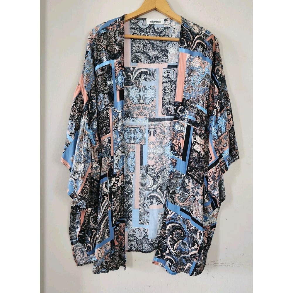 HAPTICS By Holly Harper Womens 2X Rayon Paisley Kimono Cover Up Beach Open Top